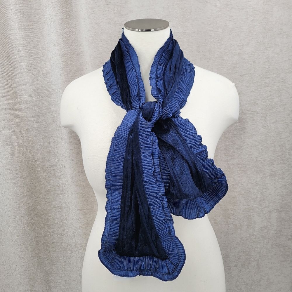 Lulla collection by Bindya Blue Velour with Crinkle RuffledโTrim Scarf NEW